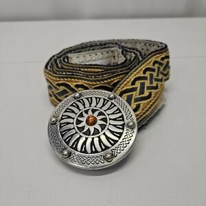 Retro Medallion Belt Buckle Nylon Mackenzie Adjustable Belt Boho Festival Vtg